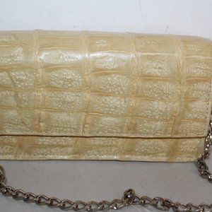 NEW MARGUI WEBSTER BAG CLUTCH SHOULDER BAG CROCODILE ALLIGATOR BEIGE PURSE